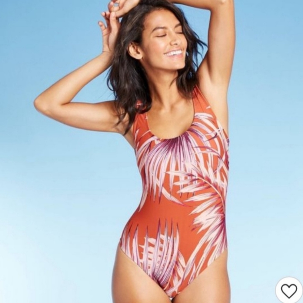 Kona Sol Tropical Palm Orange One-piece Swimsuit - Picture 2 of 10